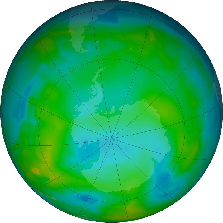 Antarctic ozone map for 15 June 2011